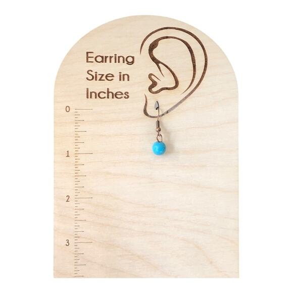 Retro Single Turquoise Bead Rose Gold Leather Lightweight Dangle Earrings - Picture 9 of 9